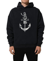 Dolce & Gabbana Black Anchor Print Hooded Sweatshirt Sweater