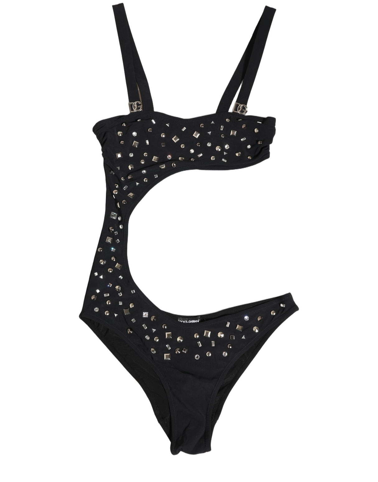 Dolce & Gabbana Black Embellished Cutout Bandeau One Piece Swimwear