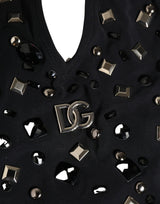 Dolce & Gabbana Black Logo Embellished Cutout One Piece Swimwear