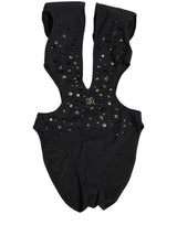 Dolce & Gabbana Black Logo Embellished Cutout One Piece Swimwear