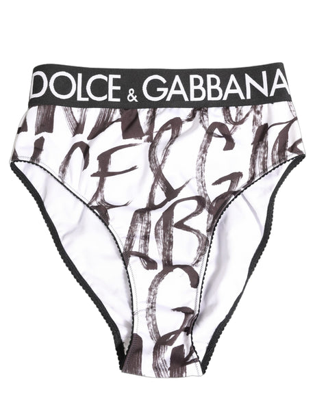 Dolce & Gabbana White Black Graphic Logo High Brief Underwear