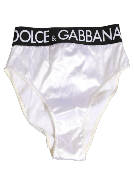 Dolce & Gabbana White Satin High-Waist Brief Logo Women Underwear