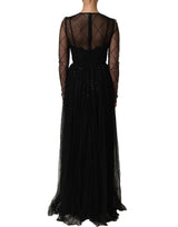 Dolce & Gabbana Black Mesh Lace Long Sleeved Maxi Gown Dress