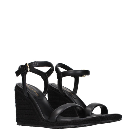 Gianvito Rossi Black Leather Wedge Sandals