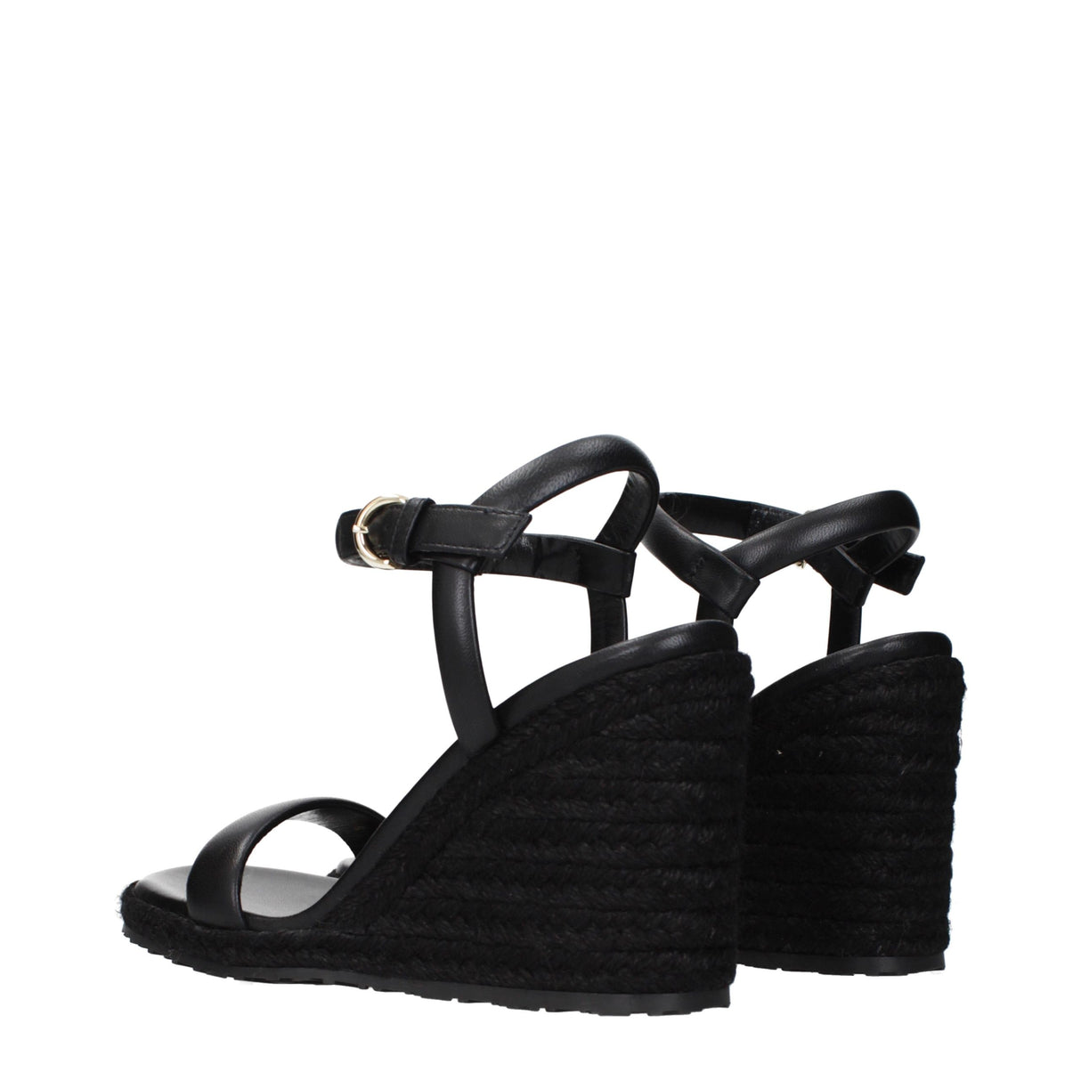 Gianvito Rossi Black Leather Wedge Sandals