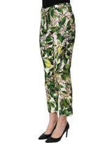 Dolce & Gabbana White Floral Print Cropped Straight Pants