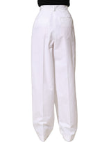 Dolce & Gabbana White Cotton High Waist Pleated Wide Leg Pants