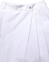 Dolce & Gabbana White Cotton High Waist Pleated Wide Leg Pants