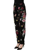 Dolce & Gabbana Black Floral Cotton High Waist Tapered Pants