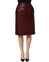 Dolce & Gabbana Burgundy Leather High Waist Pencil Midi Skirt