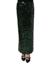 Dolce & Gabbana Green Sequin High Waist Pencil Cut Midi Skirt