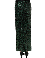 Dolce & Gabbana Green Sequin High Waist Pencil Cut Midi Skirt