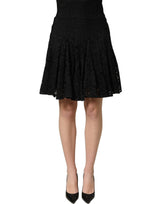 Dolce & Gabbana Black Floral Cut Out Lace A-line Mini Skirt