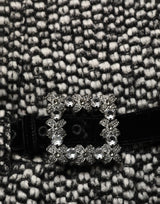 Dolce & Gabbana Black White Tweed High Waist Pleated Skirt