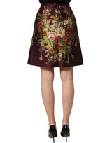 Dolce & Gabbana Burgundy Floral HighWaist A-line Mini Skirt