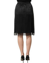 Dolce & Gabbana Black Lace Trimmed Satin Side Slit Skirt