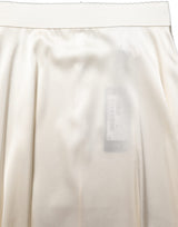 Dolce & Gabbana Off White Lace Trimmed Satin High Waist Skirt