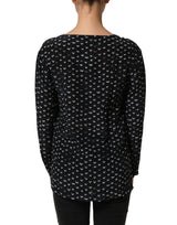 Bruno Manetti Black SIlk Long Sleeves Deep V-neck Blouse Top