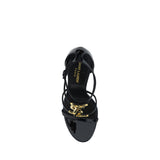 Saint Laurent Black Calf Leather Bos Taurus Stiletto Heel Sandals