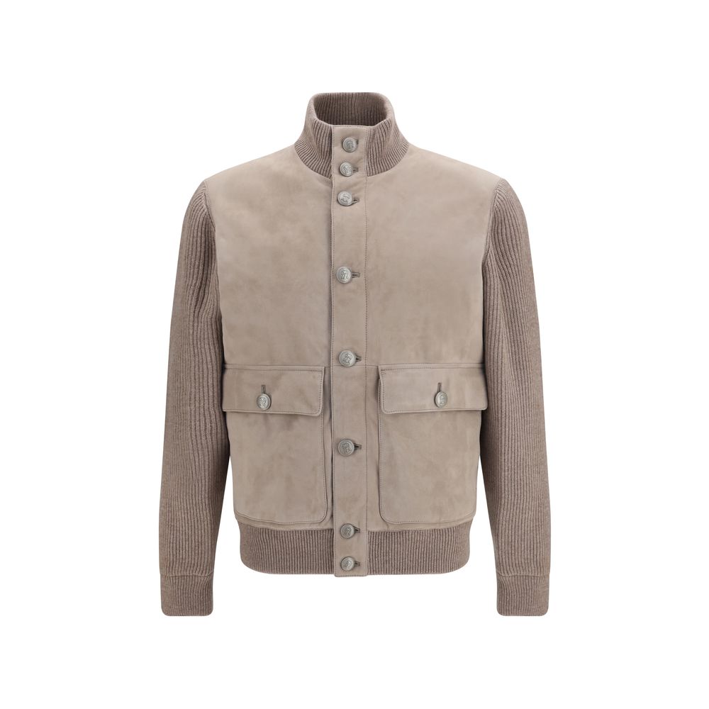 Brunello Cucinelli Beige Calf Leather Bos Taurus Leather Jacket