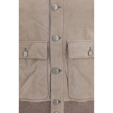Brunello Cucinelli Beige Calf Leather Bos Taurus Leather Jacket