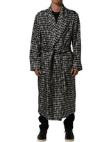 Dolce & Gabbana Black White Silk Men Wrap Robe Coat Jacket