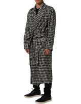Dolce & Gabbana Black White Silk Men Wrap Robe Coat Jacket