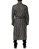 Dolce & Gabbana Black White Silk Men Wrap Robe Coat Jacket