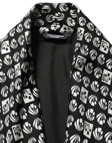 Dolce & Gabbana Black White Silk Men Wrap Robe Coat Jacket