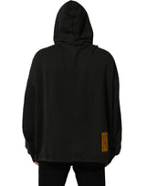 Dolce & Gabbana Black Cotton Logo Hooded Oversize Sweater