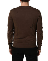 Dolce & Gabbana Brown Flax Buttoned V-neck Pullover Sweater