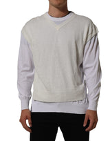 Dolce & Gabbana White Flax CrewNeck Layered Pullover Sweater
