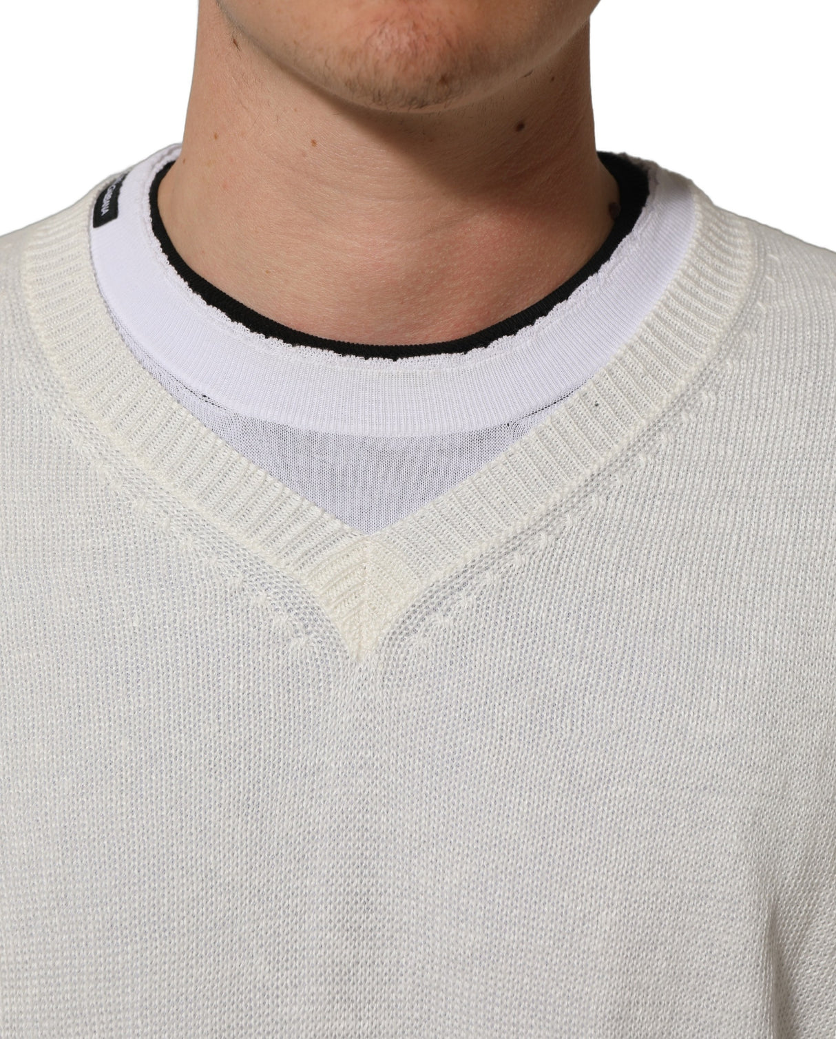 Dolce & Gabbana White Flax CrewNeck Layered Pullover Sweater