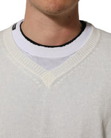 Dolce & Gabbana White Flax CrewNeck Layered Pullover Sweater