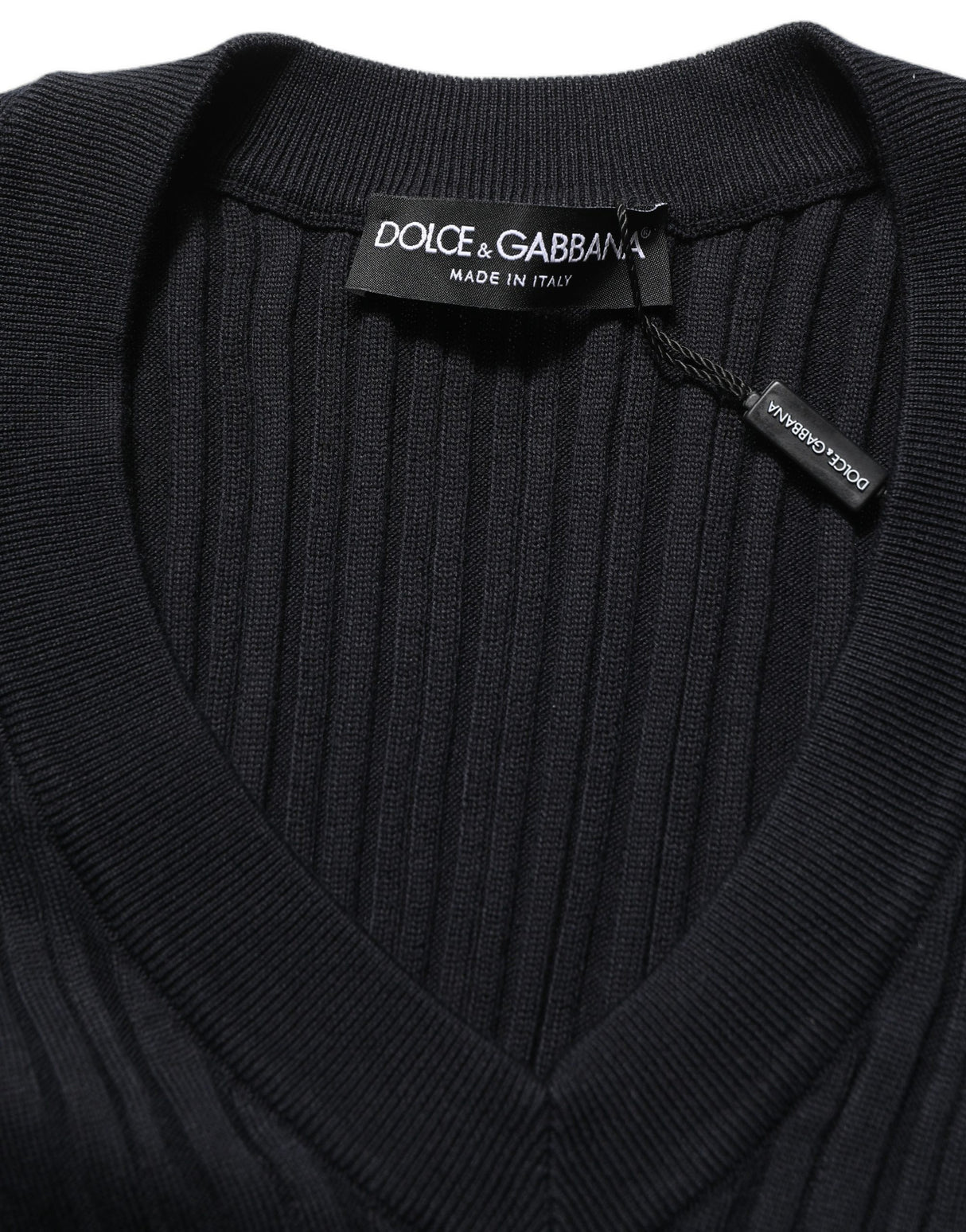 Dolce & Gabbana Black Silk Blend V-neck Pullover Men Sweater