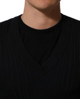 Dolce & Gabbana Black Silk Blend V-neck Pullover Men Sweater