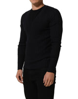 Dolce & Gabbana Black Silk Blend V-neck Pullover Men Sweater