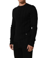 Dolce & Gabbana Black Silk Blend Henley Pullover Men Sweater