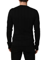 Dolce & Gabbana Black Silk Blend Henley Pullover Men Sweater