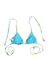 Dolce & Gabbana Blue Floral Print Nylon Halter Bikini Top Swimwear