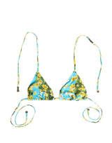 Dolce & Gabbana Blue Floral Print Nylon Halter Bikini Top Swimwear