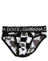 Dolce & Gabbana Black White Logo Checkered Midi Brief Underwear