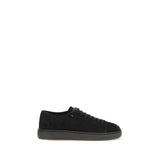 Santoni Black Calf Leather Bos Taurus Low Top Sneakers