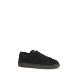 Santoni Black Calf Leather Bos Taurus Low Top Sneakers