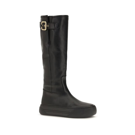Chloé Black Calf Leather Bos Taurus Flat Boots