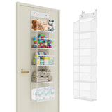 Univivi Over The Door Organizer Behind The Door Storage Baby Door Storage with 5 Clear Plastic Pockets & 2 Big Metal Hooks for Cosmetics Bathroom Nursery and Sundries