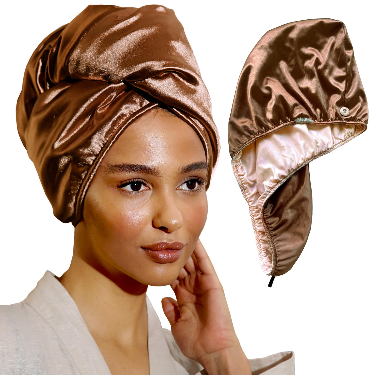 SMPL objects Satin Hair Wrap Towel Double Layer Curly Hair Turban Towel for Women - Satin Hair Drying Towel for Curly Hair (Pink - Bronze)…