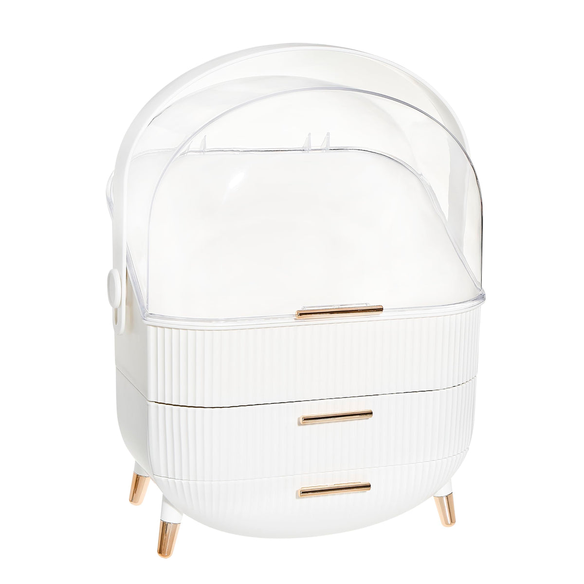 DwellStudio Dustproof Makeup Organizer for Cosmetics and Skincare - Stylish Storage Solution for Your Beauty Essentials Oval White