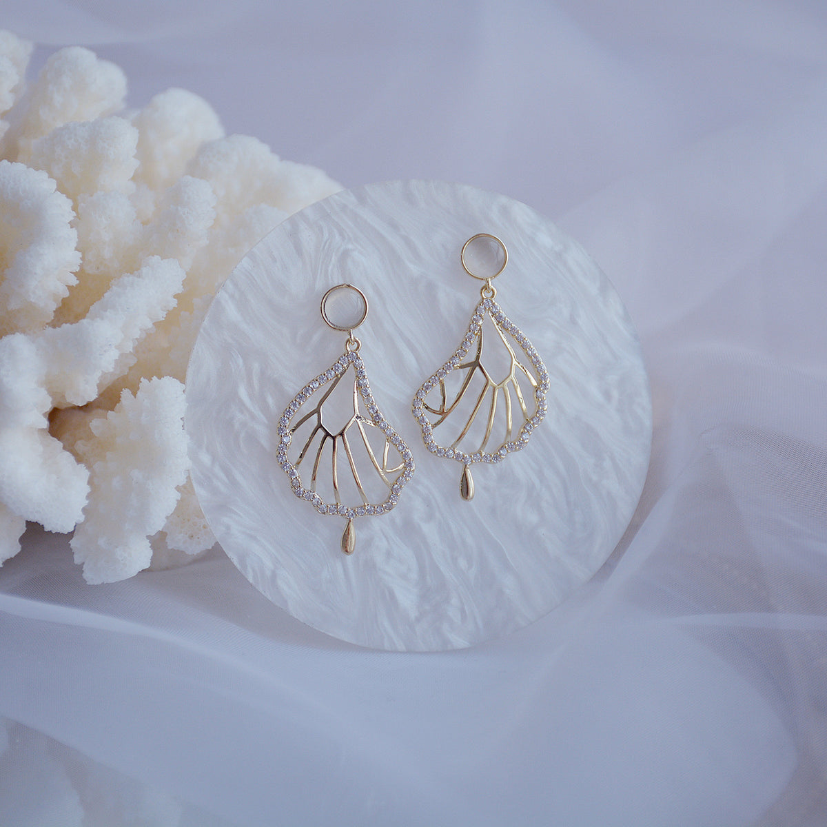 Korean DDP Zircon Winged Fairy Cat Eye Earrings