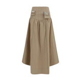 Ganni Beige Cotton Midi Skirt